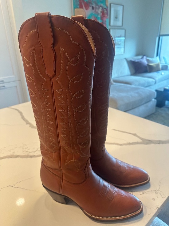 City Boots Shoes - Handmade Calfskin Brown Tall Cowboy Boots